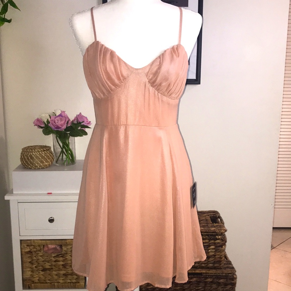 NWT Lulu’s Blush Metallic Bustier Mini Skater Dress / Medium - Picture 6 of 16